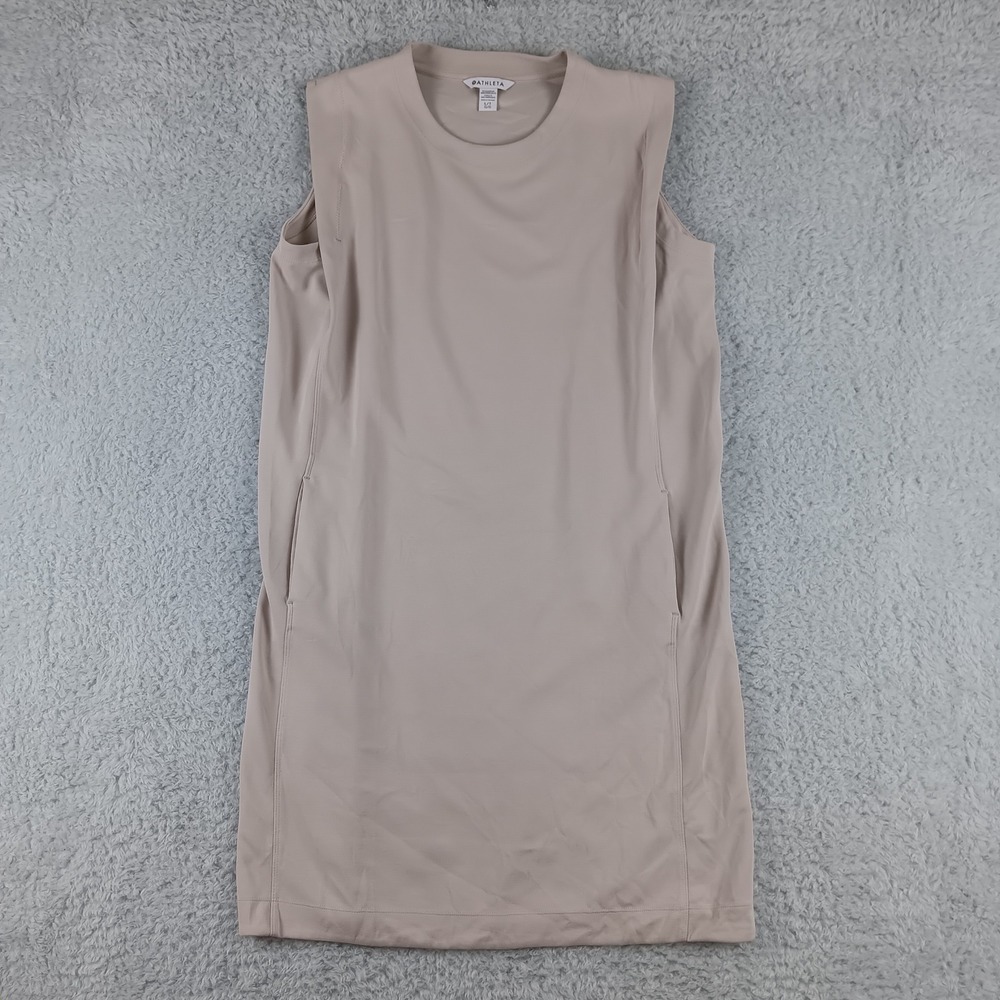 Athleta Seasoft Tank Dress Beige Tan Sleeveless Shift Pocket 882073-01‎ Large